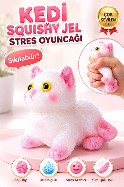 viyol marketim Kedi Squishy Jel Stres Oyuncağı – Yumoş Elastik Kedi Modeli Eğ...