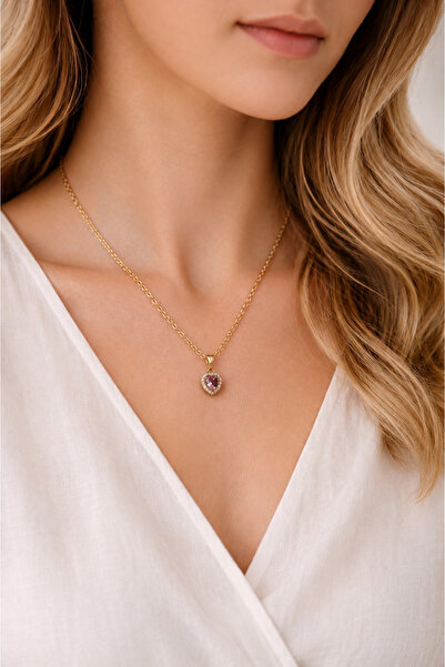 Camellie KY Jewels Pink Heart | Altın Kaplama Zirkon Taşlı Premium Kristal Pe...