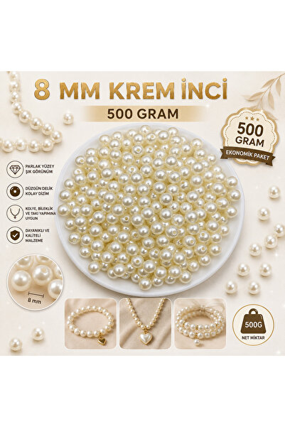 uniquehobby 500 Gram 8mm Krem Renk Plastik Delikli Inci
