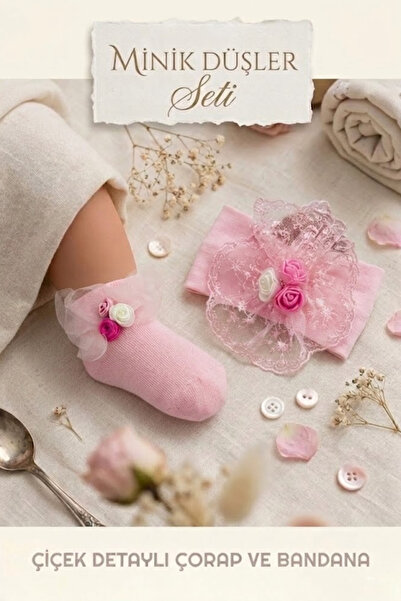 Esinti Yeni doğan kutulu kız bebek saç bandı bandana ve renkli bebek patik çorap