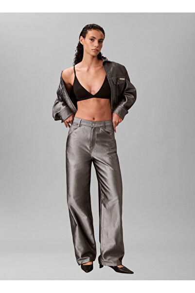 Calvin Klein Jeans Gri Kadın Standart Fit Denim Pantolon FULL LENGTH BARREL J...