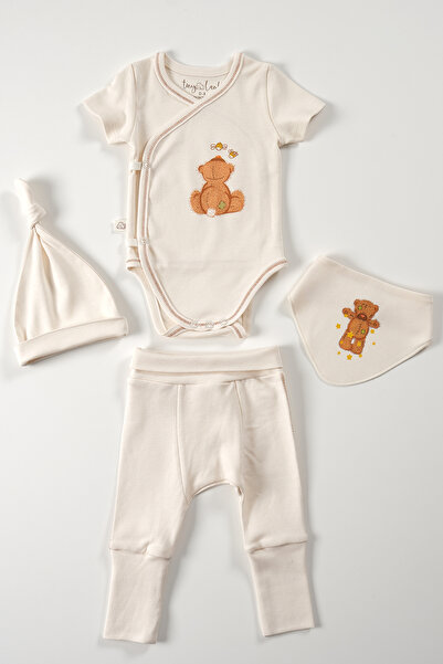 tinylamb Fluffy Bear 4 Piece Unisex Baby Short Sleeve Cotton Bodysuit Pajamas...