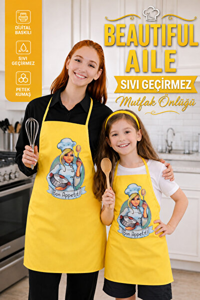 sevilya Beautiful Family Liquid Proof Waterproof Kitchen Apron Adult and Chil...