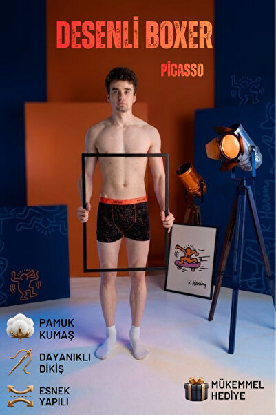 Mercan Patterned Boxer Picasso Printed Cotton Men's Boxer