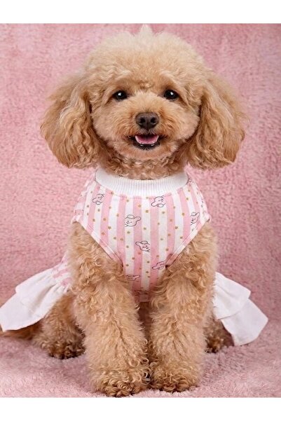 Peti Tailor Köpek Elbisesi Pembe Çizgili İnce Yazlık Yıldız Tavşan Kedi Kıyafeti
