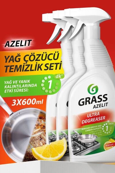GRASS Azelit Yağ Ve Kireç Sökücü Sprey (3 X 600 ML) - Hızlı Etkili, Çok Amaçl...