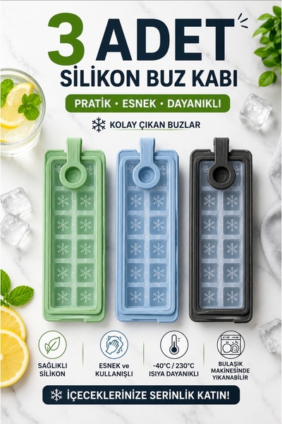 Herza House 3 Adet Silikon Buzluk - 12 Hazneli Sızdırmaz Kapaklı