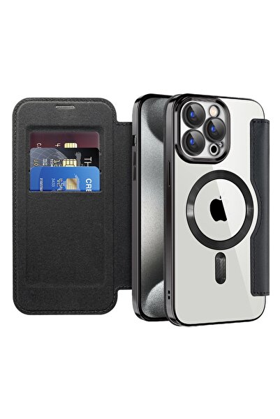 Techsuit Калъф за iPhone 15 Pro Max - SmartMag Book Case - Черен