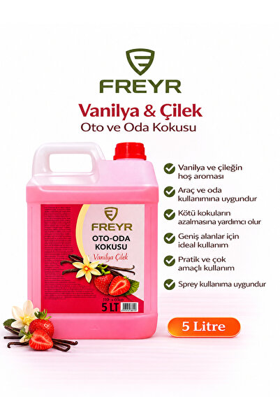 FREYR Vanilya- Çilek Sprey Oda Oto Ortam Kokusu Seti 5 LT+400 ML Araba Araç Ev Kokusu Parfümü – Kalıcı Ferah Koku