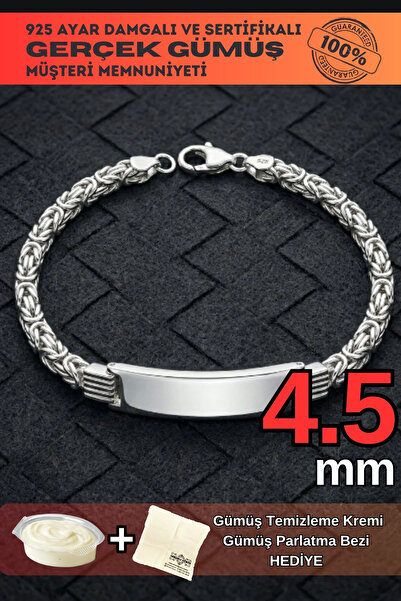 OSMANLI GÜMÜŞ Erkek Gümüş Bileklik - 4.5 mm İsim Yazı Yazılabilir Gümüş Parla...