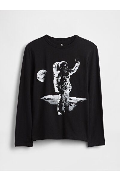 GAP Erkek Çocuk Siyah Grafik Baskılı T-Shirt