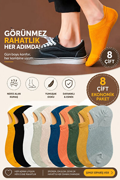 kidy Unisex 8'li Pamuklu Görünmez Spor Ayakkabı Çorabı