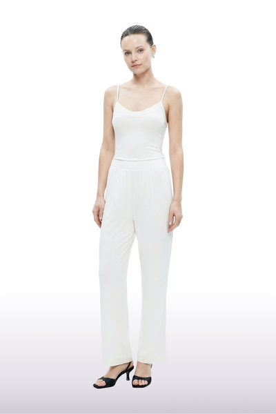 MERS SILK Modal Askılı Pijama Takımı Beyaz