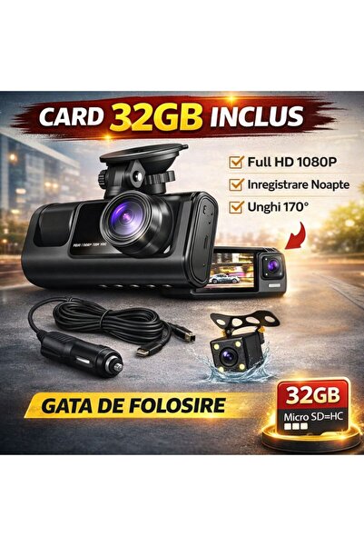 Sellsa Shop CAMERĂ AUTO FULL HD 3 ÎN 1 – FAȚĂ / SPATE / INTERIOR + CARD DE ME...