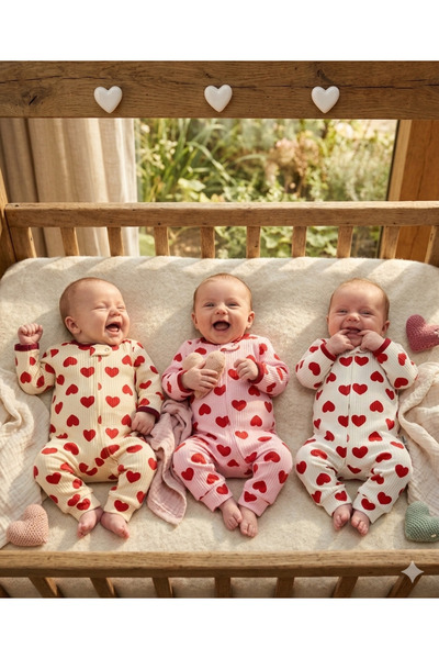 MIDIRIK ÇELEBİ bebe FERMUARLI ÖNDEN ÇITÇITLI KALPLİ PAMUKLU BEBEK TULUM
