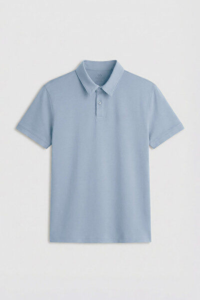 TOMMY LIFE Ledově modré pánské tričko se základním polo límečkem Standard Mol...