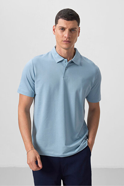 TOMMY LIFE Buz Mavi Standart Kalıp Basic Polo Yaka Erkek T-Shirt - 87768