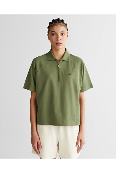 Gant Kadın Yeşil Regular Fit Yarım Fermuarlı Polo Yaka T-Shirt