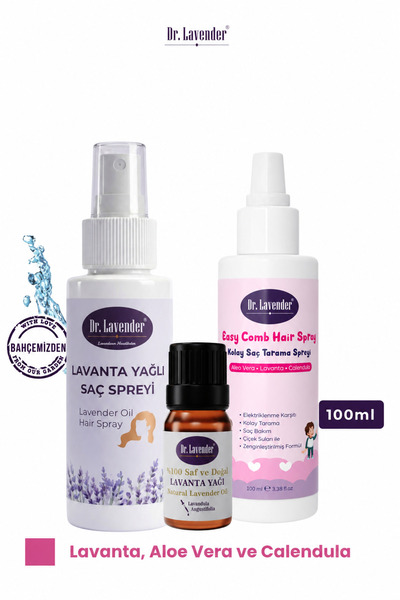 Dr.Lavender Lavanta Sprey Seti – Saç Bakım ve Kolay Tarama | Lavanta Yağı 10 ml