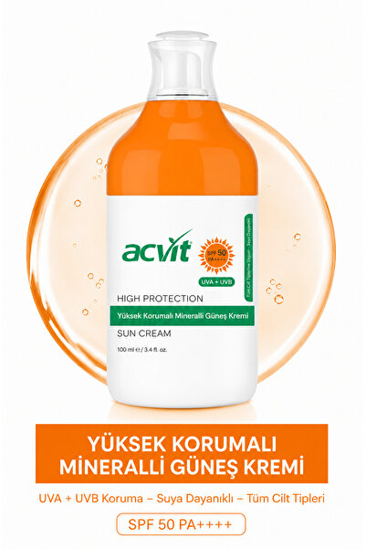 Acvit واقي شمسي معدني عالي الحماية بعامل حماية من الشمس SPF 50+ PA++++ 100 مل...