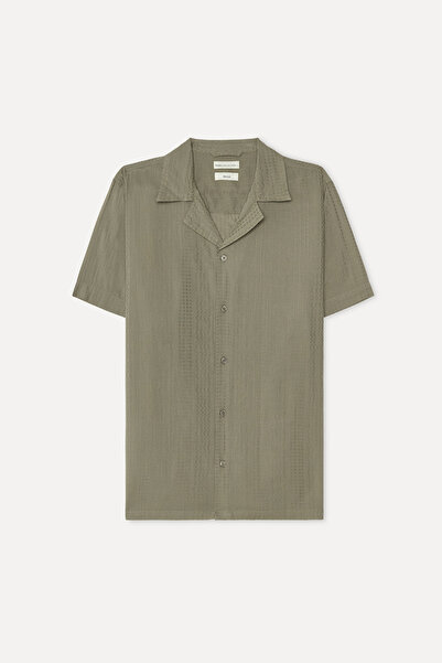 Mudo Men's Khaki Jacquard Resort Collar Short Sleeve Shirt
