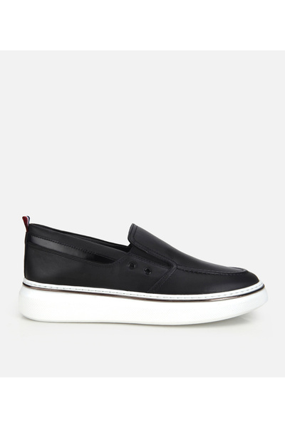 Hotiç Men's Leather Black Metal Detailed Casual Loafer