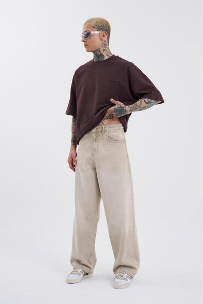 Machinist Men's Oversize Baggy Jean Trousers Beige