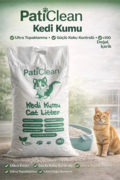 Pati Clean 20 Lt %99 Tozsuz İnce Taneli Süper Topaklanan Beyaz Bentonit Kedi ...