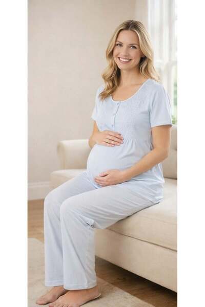 FLZ Hamile Pijama Takımı – Dantel Detaylı Lohusa Pijama Rahat Yazlık 24-82