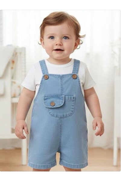ALTINTAŞ BABY Denim Shorts with Pockets, Salopet and White T-Shirt 2-Piece Ho...
