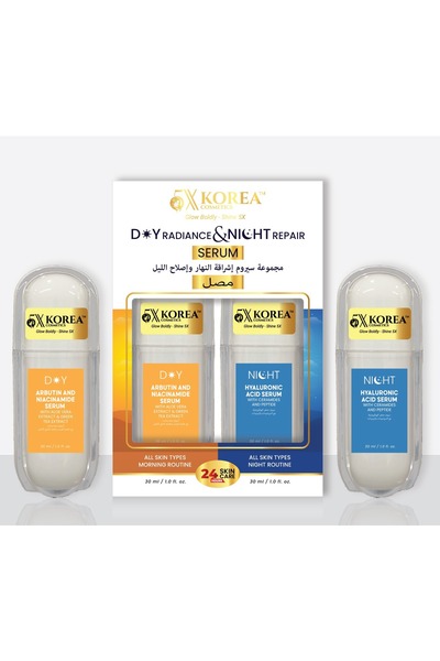 5X Korea Day Brightening and Overnight Renewal Serum Set with Niacinamide Hya...