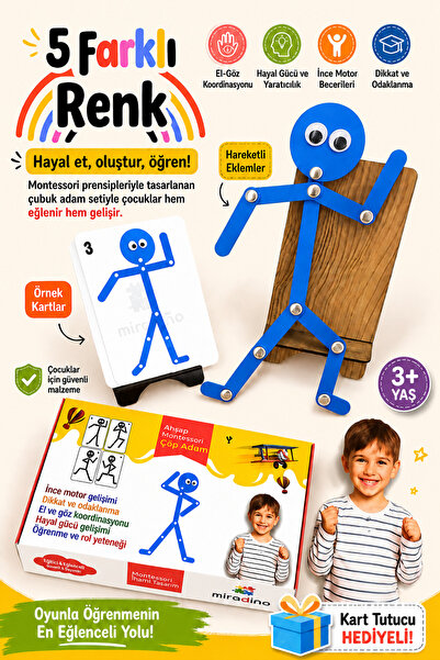Montessori Blue Wood Activity Educational Toy Stickman