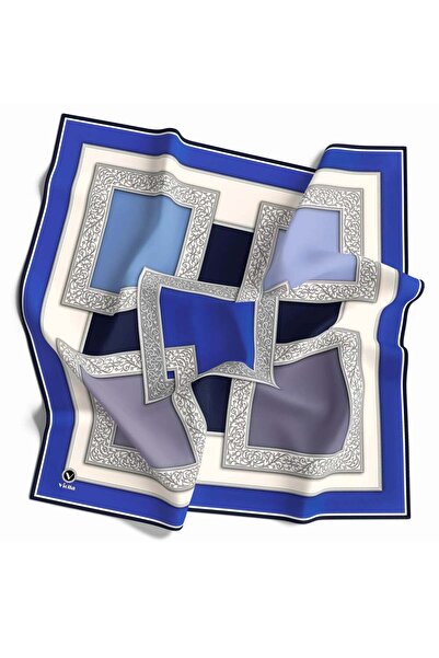 VİOLLA Kristal Geometrik Desenli Saks Renkli 90x90 Eşarp (İpek İçermez) Kenar...