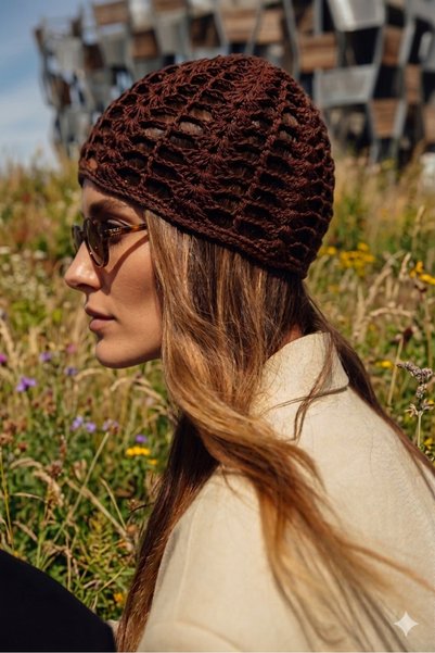 HÜMANATURAL Trendy Crochet Hat Coffee Knitted Hat Mesh Hat Retro Style