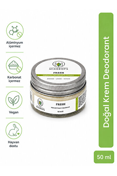 The Miadrops Fresh Doğal Krem Deodorant 50 ml | Portakal Limon Vetiver | Alüm...