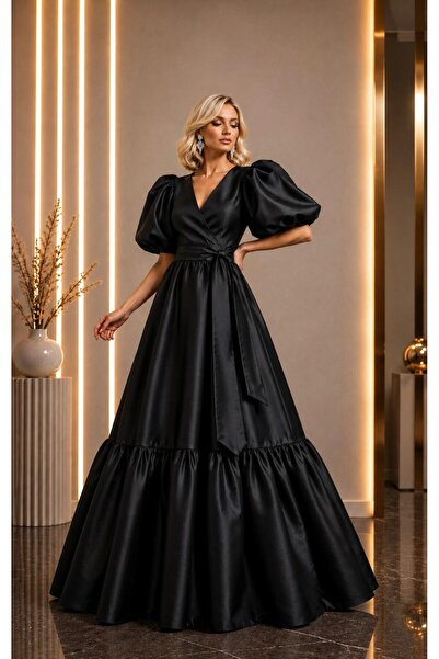 SERAVENZA COUTURE Maxi Boy Balon Kollu Eteği Fırfır Detaylı Şık Davet Elbises...
