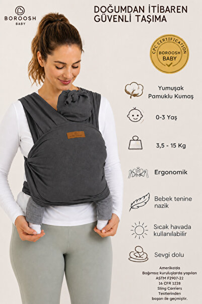 Boroosh Baby Esnek Bebek Sling/ Kese- Bere Hediyeli Bebek Taşıma Şalı(ANTRASİ...