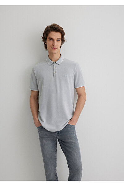 Mavi Şerit Detaylı Gri Polo Tişört Slim Fit / Dar Kesim 065900-34019