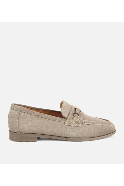 Hotiç Women's Suede Leather Light Green Buckle Detail Classic Loafers