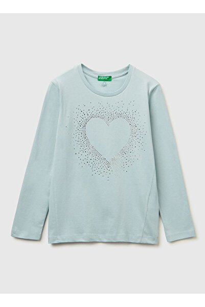 Benetton Brodat cu apă verde pentru fete tricou 3ATNC10RF