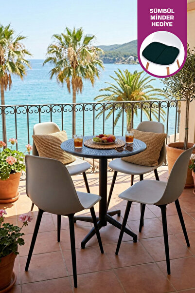 VİLİNZE Tilia Plastik Bahçe Balkon Bistro Seti Katlanır Masa 60*60 cm (1+4 Set)