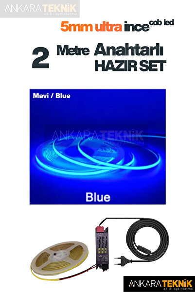 ankarateknik 5mm Ultra İnce COB Şerit LED 12Volt – Tak Çalıştır Anahtarlı Set...
