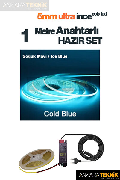ankarateknik 5mm Ultra İnce COB Şerit LED 12Volt – Tak Çalıştır Anahtarlı Set...