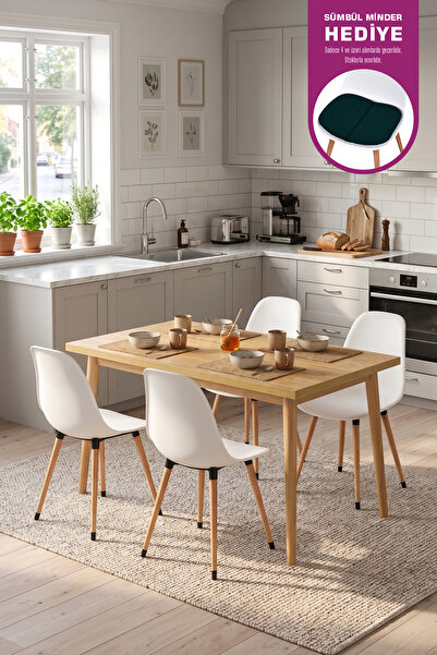 VİLİNZE Eames Sandalye Avanos Ahşap Mdf Mutfak Masası Takımı - 70x120 Cm