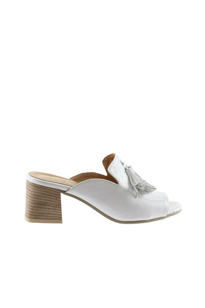 Bueno Shoes حذاء نسائي أبيض جلد بكعب عالٍ شبشب 01wn1307