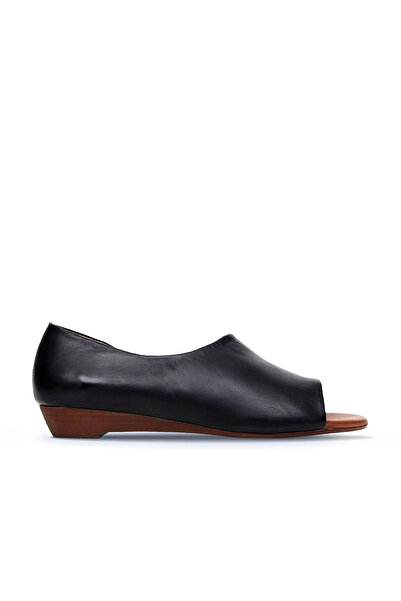 BUENO Pantofi din piele neagră, sandale plate pentru femei 01wj1605