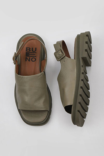 Bueno Shoes Sandale plate de damă din piele kaki 01wy5506