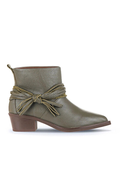 Bueno Shoes Χακί Δερμάτινες Γυναικείες Μπότες με Τακούνι 01wd4007