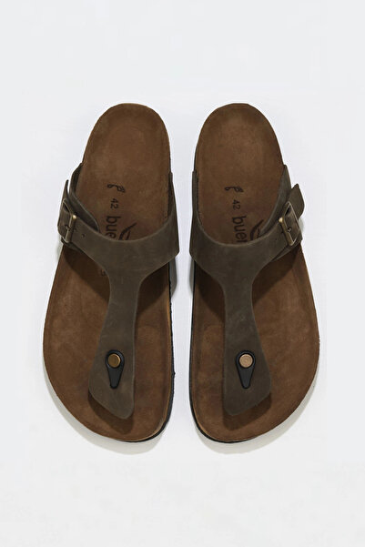 Bueno Shoes Flip-flops pentru bărbați din piele nubuc kaki 05mt101