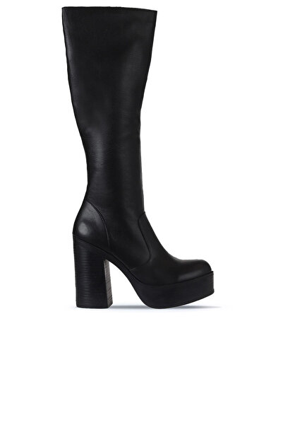 Bueno Shoes Чорні шкіряні жіночі чоботи на підборах 01wv5005